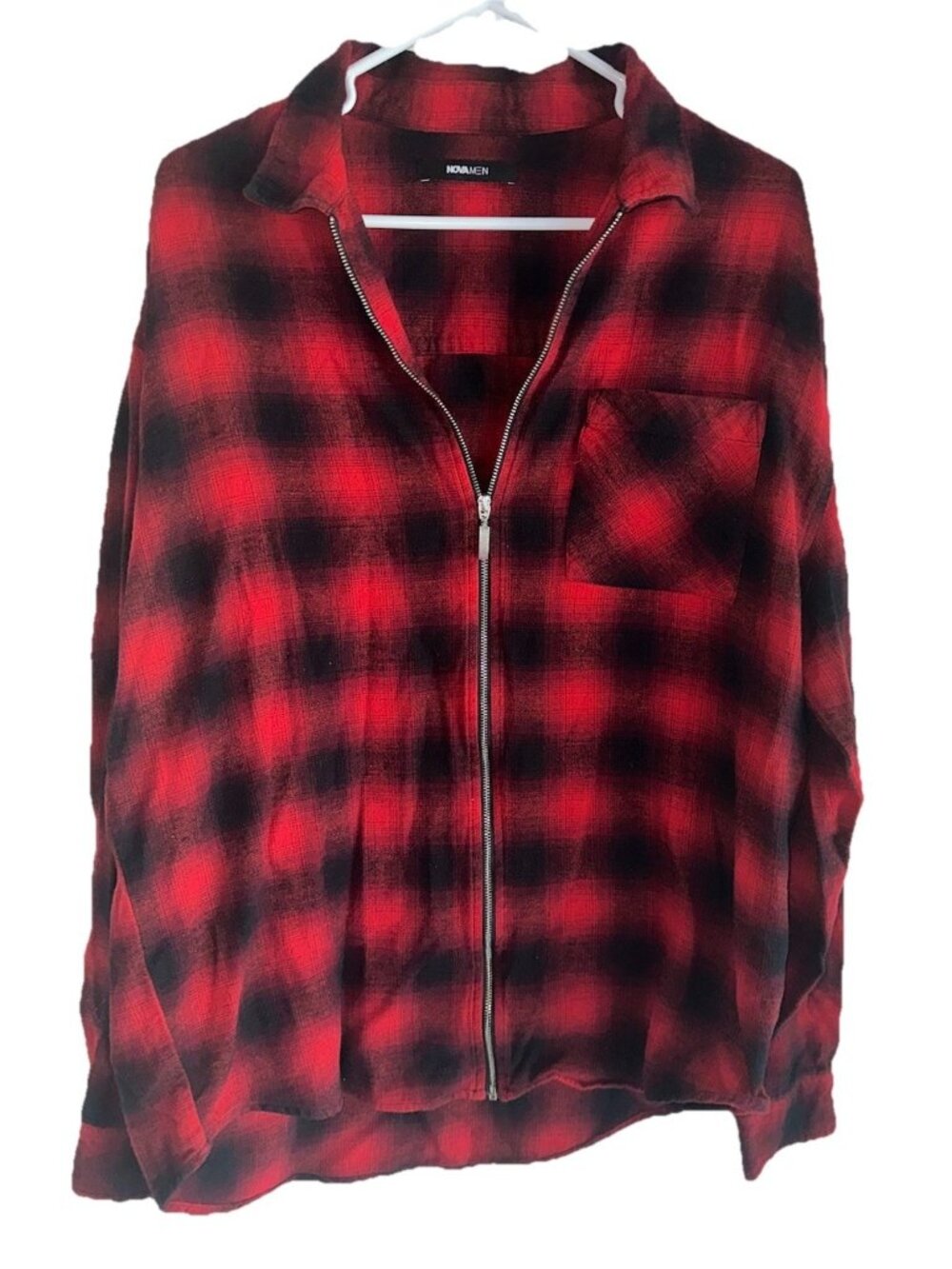 Nova Men Full Zip Buffalo Check Flannel Shirt Sz M Red Black Lumberjack
